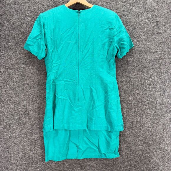 Karen Stevens Dress Women 10P Petite Blue Shift Midi Rhinestone Button Linen - Picture 2 of 6